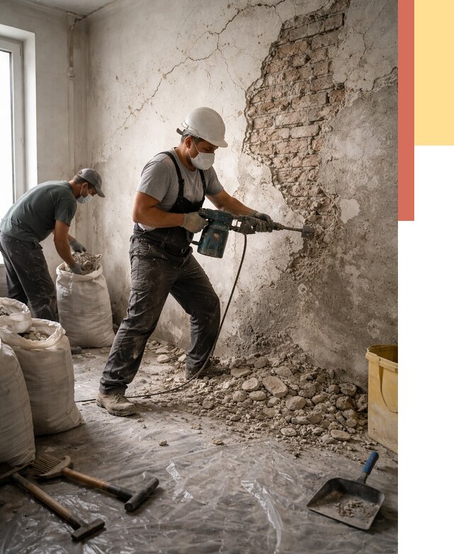 Демонтаж штукатурки со стен в Орске от 7445 руб/м² — быстро и недорого | ОТДЕЛОЧНИК-Рск