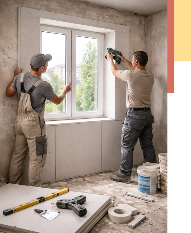 Монтаж откосов из гипсокартона в Орске от 4653 руб. под ключ | ОТДЕЛОЧНИК-Рск