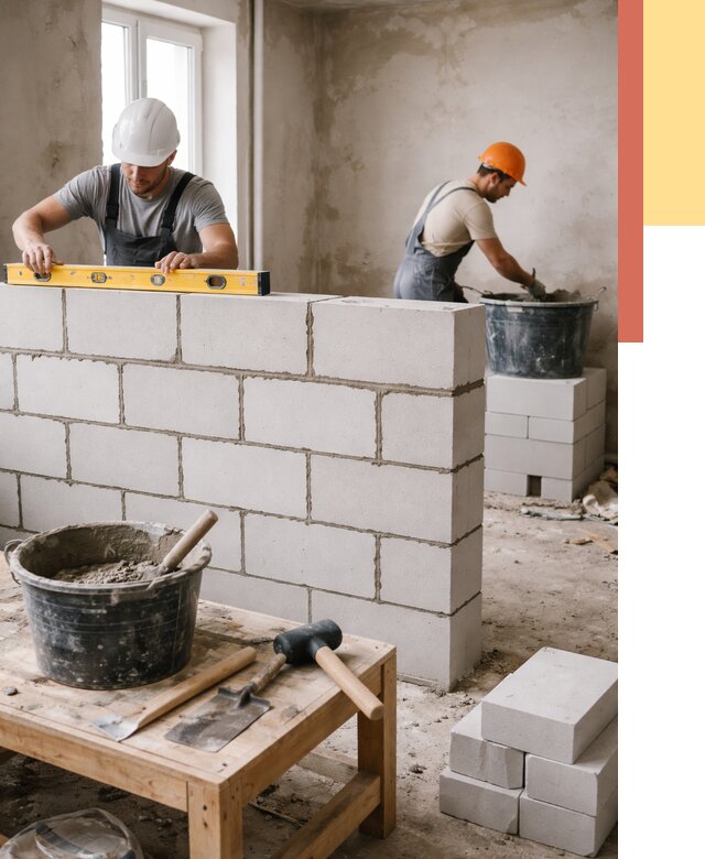 Кладка перегородок из газобетона в Орске от 3309 руб. под ключ | ОТДЕЛОЧНИК-Рск