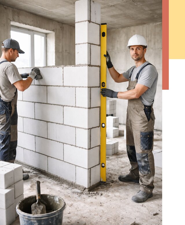 Кладка перегородок из пеноблока в Орске от 1861 руб. под ключ | ОТДЕЛОЧНИК-Рск