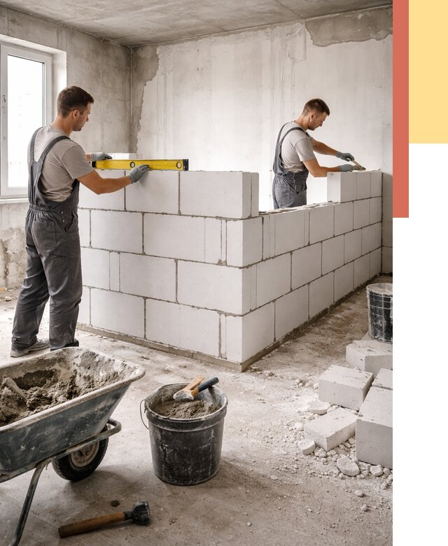 Кладка перегородок из ПГП в Орске от 2585 руб./м2 — монтаж и возведение под ключ | ОТДЕЛОЧНИК-Рск