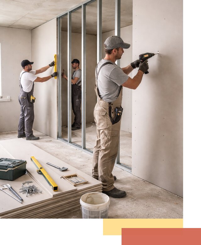 Однослойная перегородка из гипсокартона в Орске под ключ, монтаж и отделка