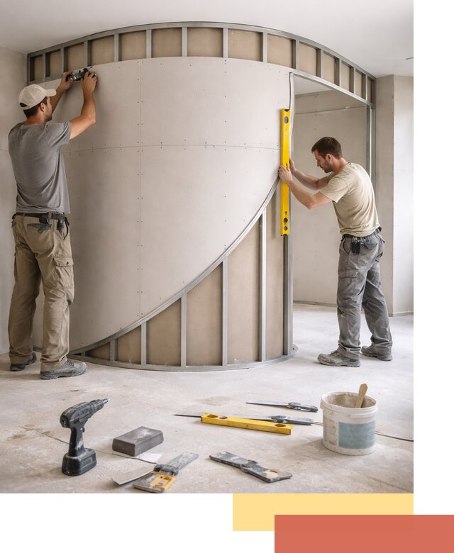 Радиусная перегородка из гипсокартона в Орске под ключ