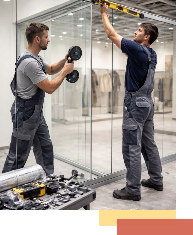 Стеклянные перегородки для магазинов в Орске — монтаж и установка