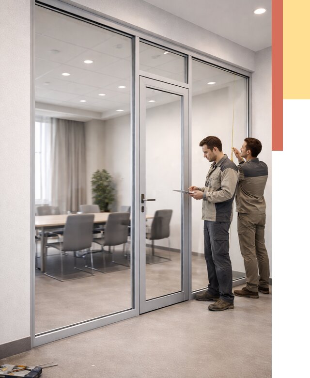 Установка и монтаж алюминиевых перегородок со стеклом в Орске от 8479 руб. | ОТДЕЛОЧНИК-Рск