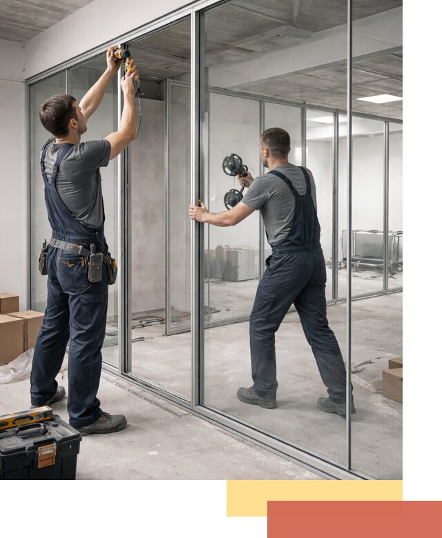 Алюминиевые перегородки со стеклом в Орске — изготовление и монтаж