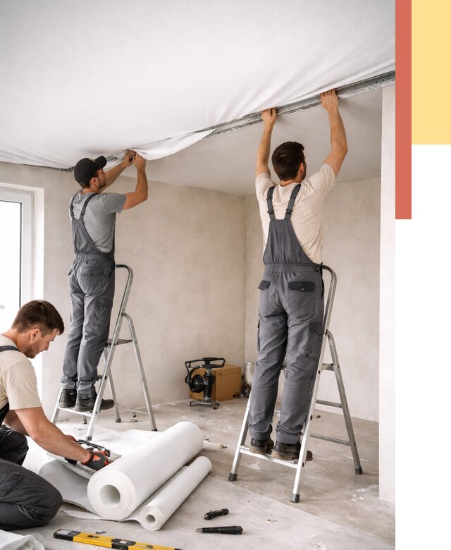 Монтаж тканевого натяжного потолка в Орске от 3619 руб. под ключ | ОТДЕЛОЧНИК-Рск