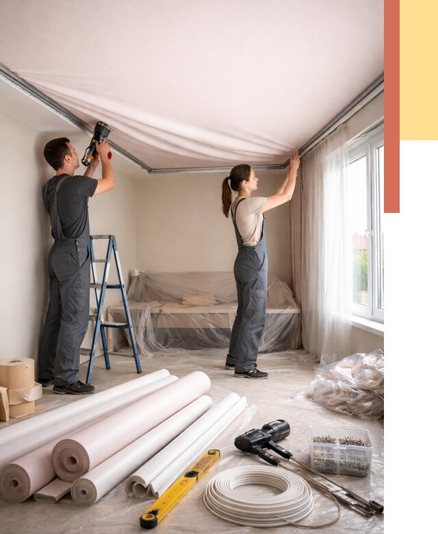 Монтаж цветного натяжного потолка в Орске от 4343 руб/м² — быстро и недорого | ОТДЕЛОЧНИК-Рск