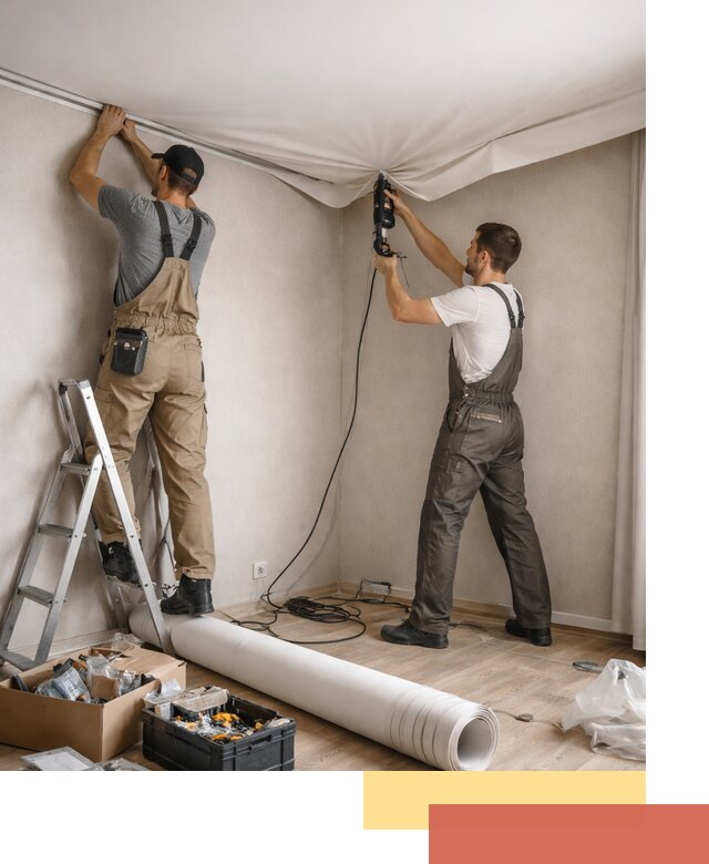 Монтаж цветного натяжного потолка в Орске за один день