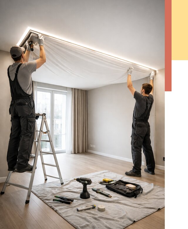 Монтаж парящего натяжного потолка в Орске от 4653 руб. быстро и недорого | ОТДЕЛОЧНИК-Рск