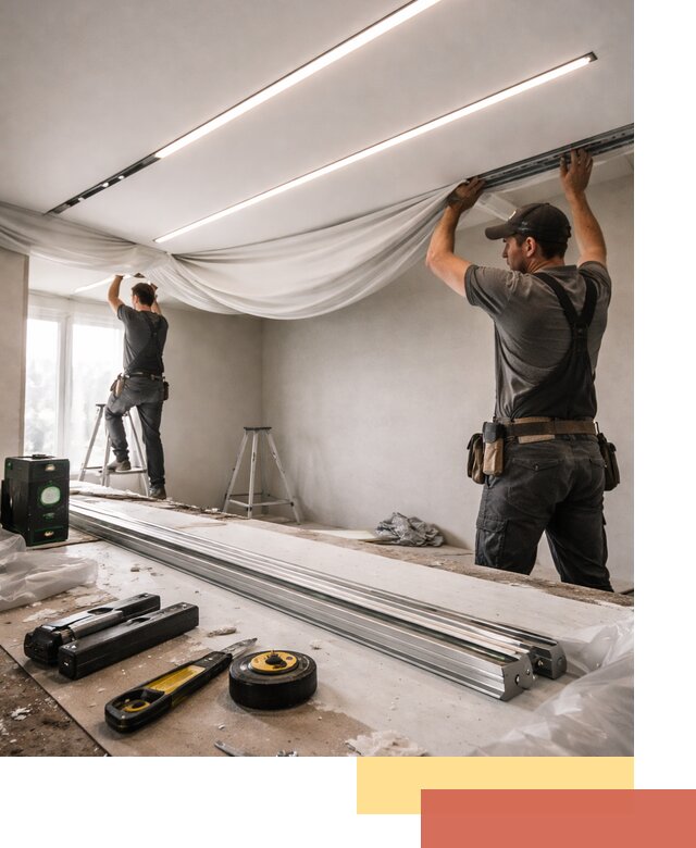 Монтаж натяжных потолков со световыми линиями в Орске