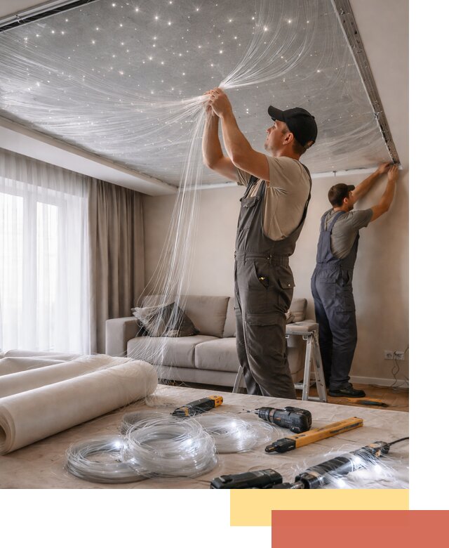 Монтаж натяжного потолка «Звездное небо» в Орске