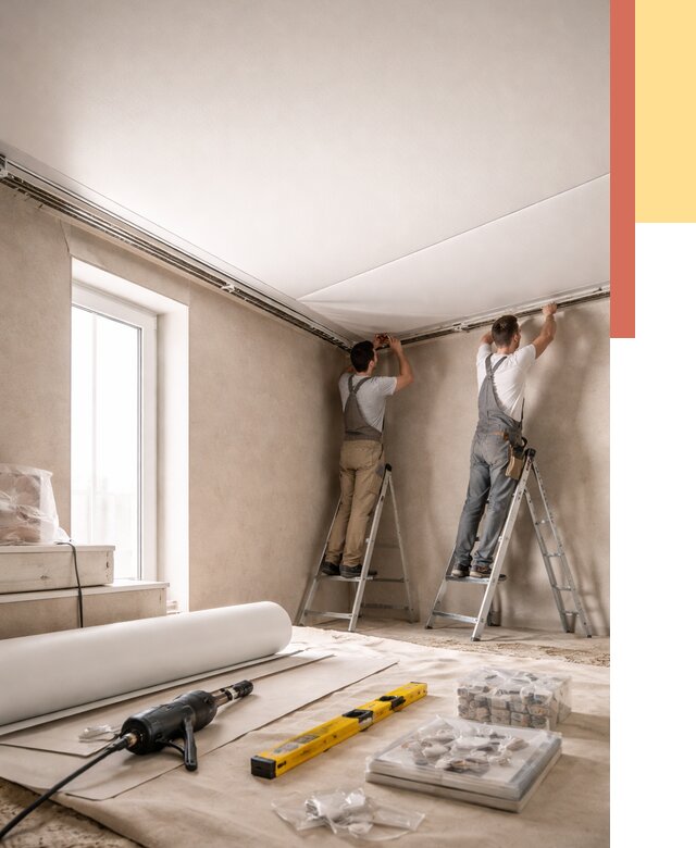 Монтаж натяжного потолка в спальне в Орске от 3929 руб. под ключ | ОТДЕЛОЧНИК-Рск