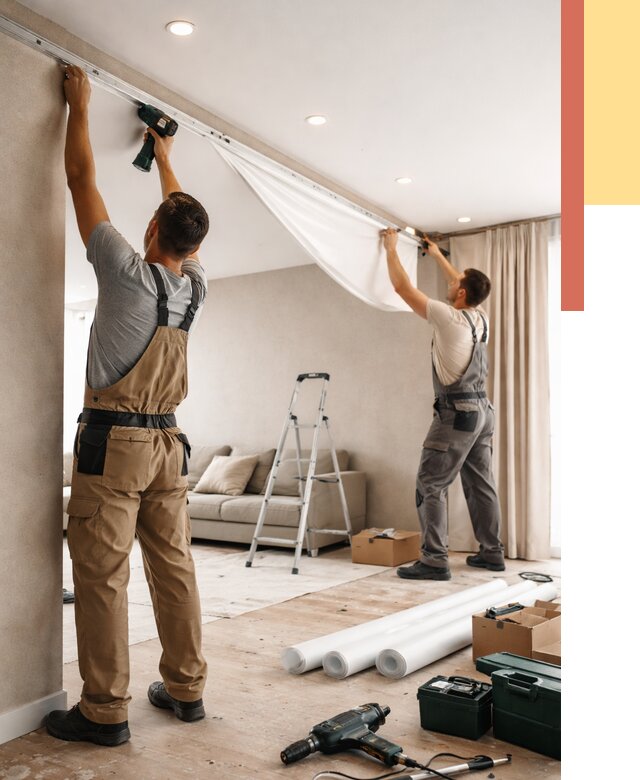 Монтаж натяжного потолка в гостиной в Орске от 569 руб. | ОТДЕЛОЧНИК-Рск