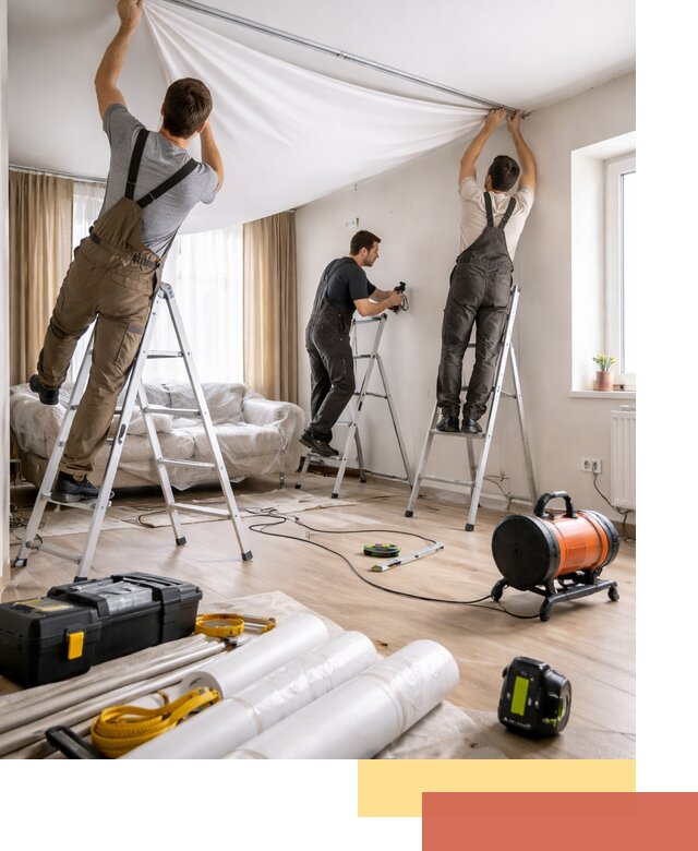 Монтаж натяжного потолка в гостиной в Орске