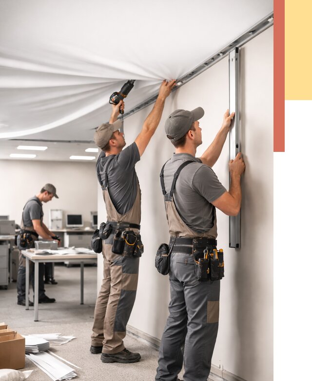 Монтаж натяжного потолка в офисе в Орске от 465 руб/м² — быстро и недорого | ОТДЕЛОЧНИК-Рск