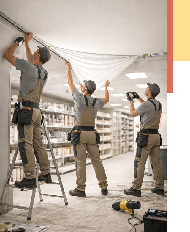 Монтаж натяжного потолка в магазине в Орске от 4653 руб. быстро и недорого | ОТДЕЛОЧНИК-Рск