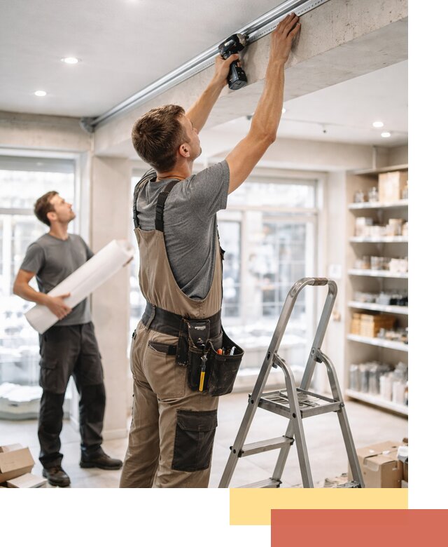 Монтаж натяжных потолков в магазине в Орске