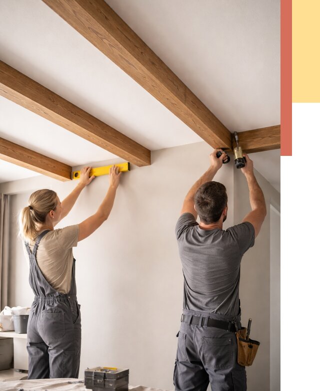 Монтаж декоративных балок на потолок в Орске от 4343 руб. — ОТДЕЛОЧНИК-Рск